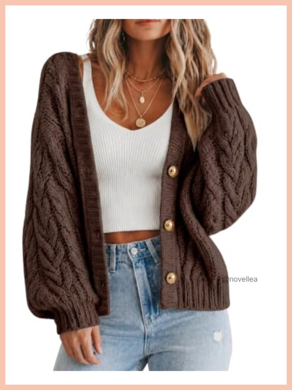 Cable Knit Open Front Cardigan Chunky Cropped Button Up Sweater